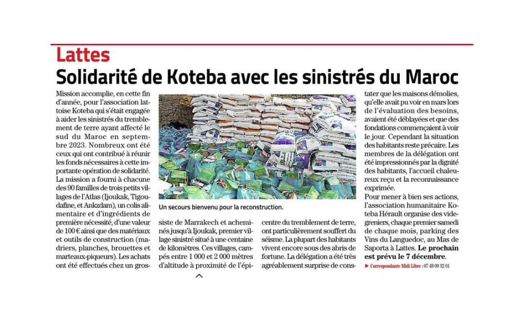 Compte-rendu de Midi libre pour la Mission à laquelle Bonheur d&rsquo;Enfants a participé financièrement grâce à votre aide. Merci à vous