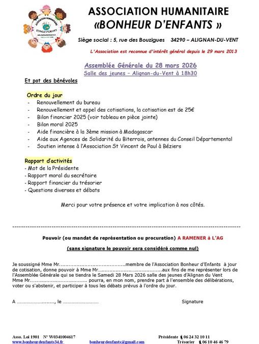 Assemblée générale de bonheur d&rsquo;enfants
